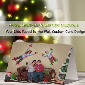 Livraison numérique, carte photo de Noël scotchée au mur pour enfants, retouche photo de Noël