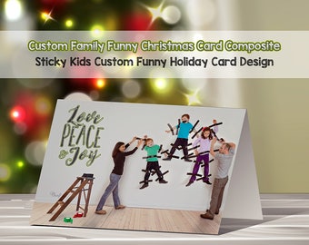 Entrega digital, Tarjeta navideña divertida, Servicio de edición de fotografías navideñas, Tarjeta navideña para niños pegada a la pared