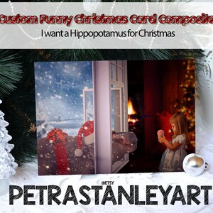 Digitale Lieferung, benutzerdefinierte lustige Nilpferd für Weihnachten Fotokarte bearbeiten, Photoshop Service, Bildbearbeitungsservice