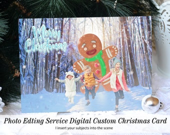 Digital Delivery, Funny Gingerbread Man Chase Digital Christmas Card, Christmas Photoshop Service