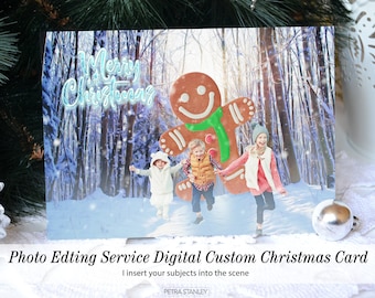 Digital Delivery, Funny Gingerbread Man Chase Christmas Digital Photo Card Edit