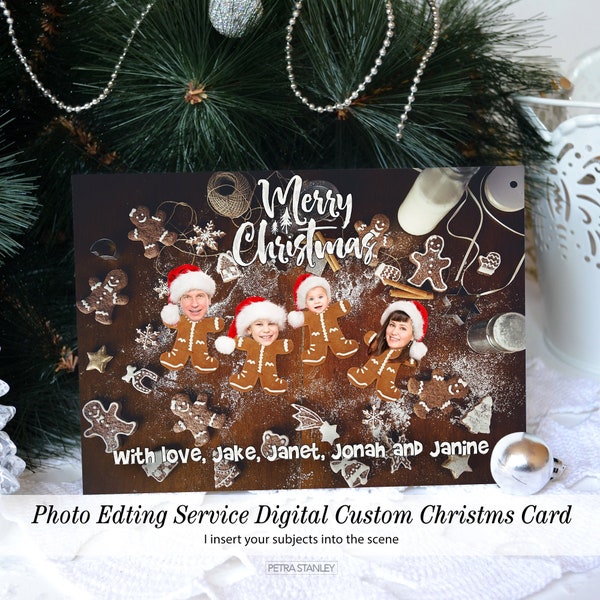 Digital Delivery, Funny Gingerbread Cookies Christmas Printable Photo Card, Funny Family Christmas Card, Christmas Photo Editing Services