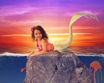 2 Mermaid Digital Backgrounds, Mermaid Tail, Mermaid Rock Backdrop, Mermaid Digital Backdrop, Mermaid Birthday, Mermaid, Mermay, Overlay