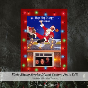 Livraison numérique, Vacances de Noël chute du toit Modification de carte photo de Noël, Service Photoshop de Noël, Service de retouche photo