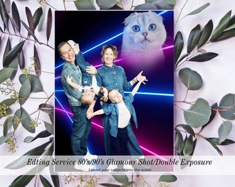 Digital Delivery, 5 Subjects, Fun/Awkward 80s/90s Laser Awkward Family, Pet Portrait, Glamour Shots Photo Edit