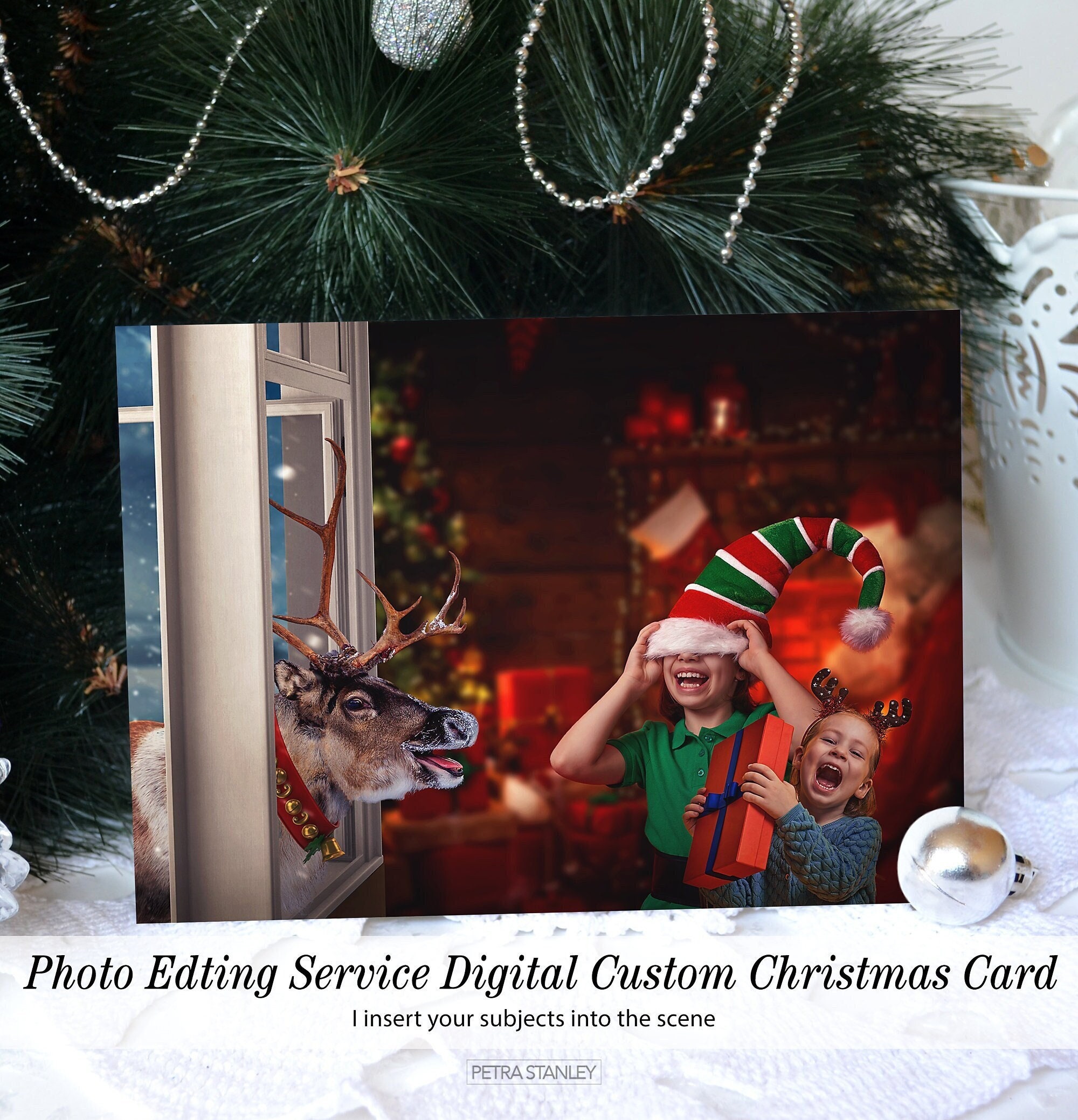 Digital Delivery, Custom Reindeer in the Window Christmas Photo Card,  Christmas Photoshop Composite - Etsy, image size:2000x2079