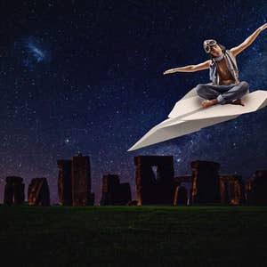 Stonehenge at Night Digital Backdrop - Paper Airplane - Digital Background for Photographers - England - Monument - Starry Sky - Boys  Prop