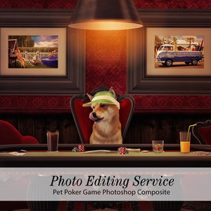 Digitale Lieferung, Hunde spielen Poker Haustier Fotobearbeitung, Poker Spieler Geschenk, Benutzerdefinierte Haustier Porträt, lustiges personalisiertes Poker Geschenk, Spielzimmer Dekor