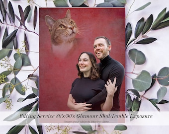 Digital Delivery, 3 Subjects, Funny 80s Double Exposure, Awkward Family Pet Portrait Digital Photo Edit, Glamour Shots Edit