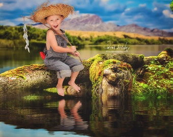 Boy Digital Background - Magical - Nature - Digital Backdrop for Photographers - Water Digital Background - Digital Prop - Instant Download