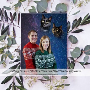 Digital Delivery, 4 Subjects Funny 80s style Double Exposure Galaxy Portrait Digital Glamour Shots Photo Edit, Pet Photo Edit