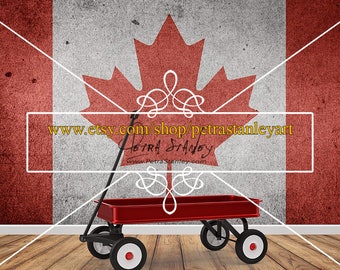 Toile de fond numérique nouveau-né drapeau et wagon - drapeau canadien Studio de toile de fond numérique pour photographes - fond numérique le jour du drapeau - Canada