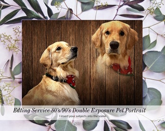 Digital Delivery, Custom 70s/80s/90s Style Double Exposure Pet Portrait, Awkward Family Portrait, Glamour Shots Edit, Photoshop