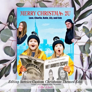 Entrega digital, design engraçado de cartão de Natal, edição de fotos de Natal, cartão com fotos de Natal personalizado para família sozinha em casa 2
