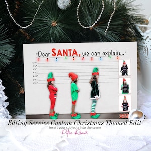 Entrega digital, edição de cartão de foto de Natal engraçado personalizado, Querido Papai Noel, podemos explicar, foto engraçada, Papai Noel mau