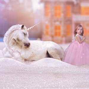 Christmas Unicorn in Winter Field Digital Backdrop - Digital Background - Unicorn - Unicorn Party - Fantasy - Creamy Winter Digital Backdrop