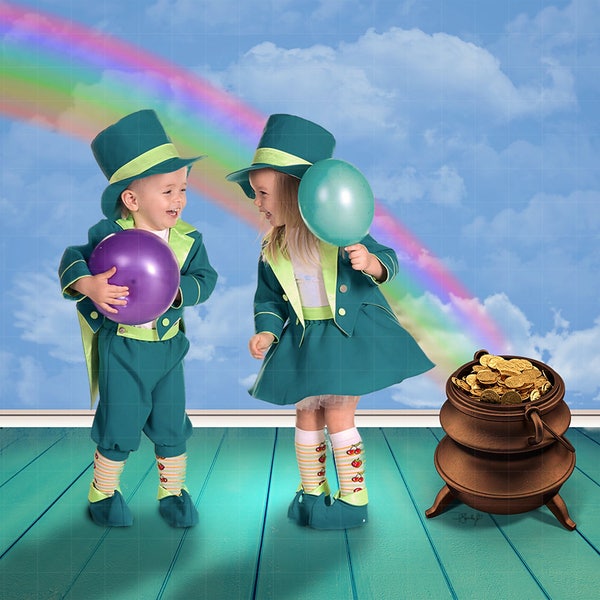 Kleinkind, Kind, Neugeborenen, Baby, Studio St. Patrick's Day Fotografie Niedliche digitale Kulisse für Fotografen mit Goldtopf und Regenbogen