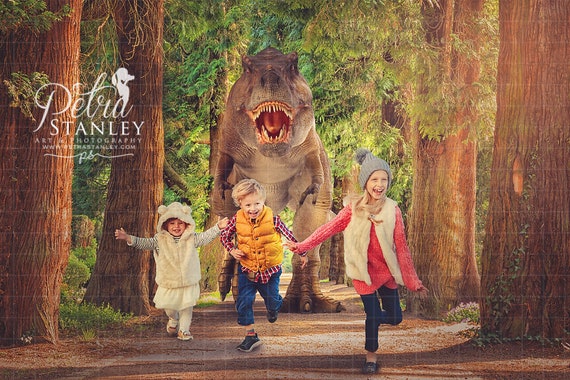 Dinosaur Chase Digital Background Halloween Digital Backdrop Etsy