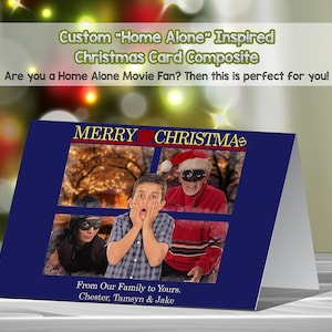 Digitale levering, kerstkaart voor alleen thuis, grappige kerstfotokaart, kerstfoto bewerken, Photoshop-bewerking