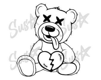 Teddy Bear 8 Broken Heart Streetwear Clipart, Svg for Cricut