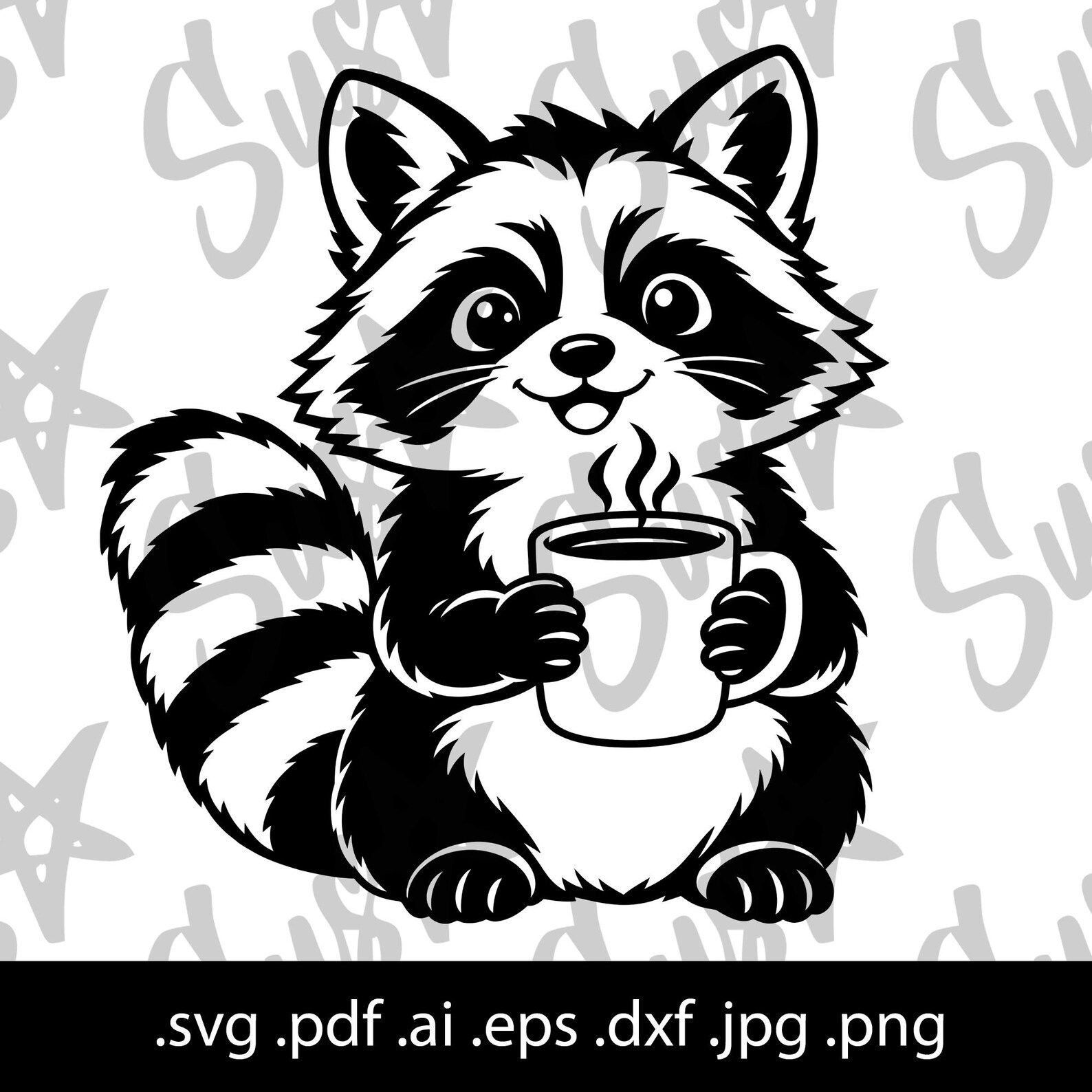 Cute Raccoon SVG, Coffee Raccoon Cut File, Trash Panda PNG, Cricut and ...