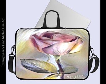 Soft Floral Rose 15 inch Laptop Sleeve Top Handle Handbag with Strap