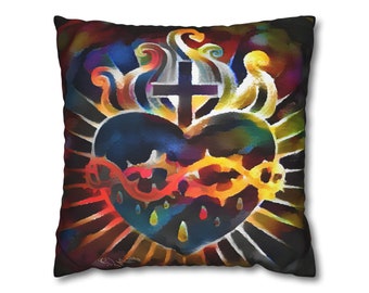 Colorful Sacred Heart of Jesus Ltd. Ed. Grunge Art Pillow Cover