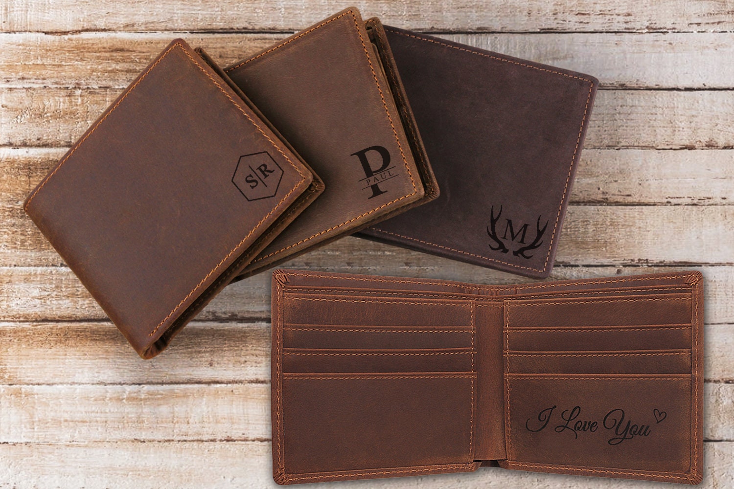 Personalized Mens Wallet Engraved Leather Wallet Customized Etsy