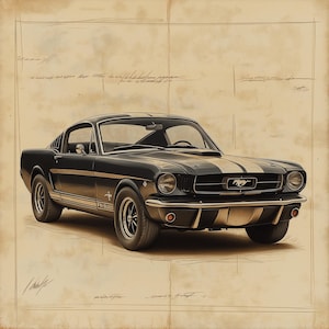 1965 Ford Mustang Square Print - Classic Car Art for Vintage Enthusiasts | High-Quality Poster