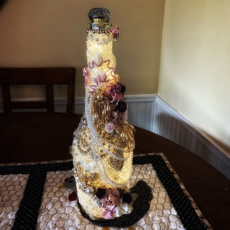 Shabby Lace and Pearls Bottle Night Light | Etsy