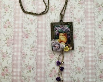 Lemons and Flowers Necklace. Extra Long Necklace