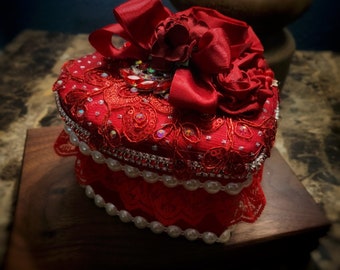 Medium Shabby Chic Altered Heart Box for jewelry storage, and secret goodies. Wedding gift box
