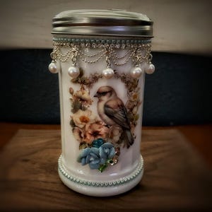 Sugar Shaker Jar. Bird and floral sugar jar