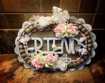 Friends Beaded Wood Plaque