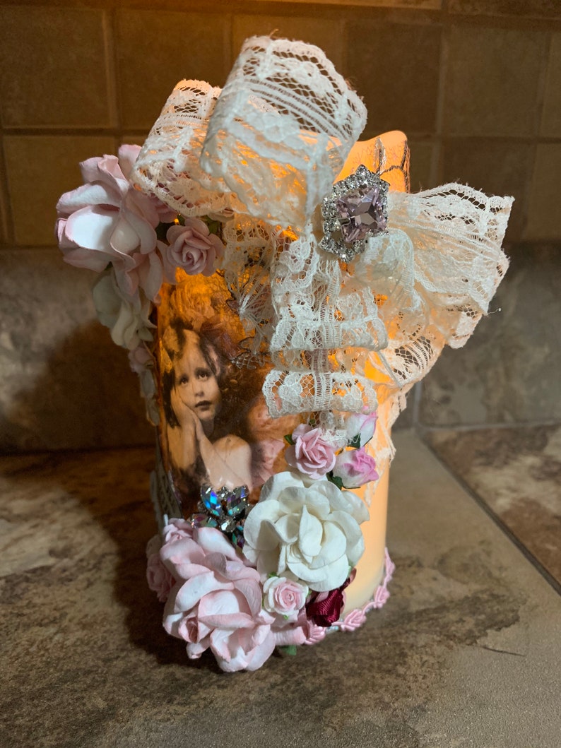 Flameless Candle Nightlight. Shabby Chic Candle Etsy