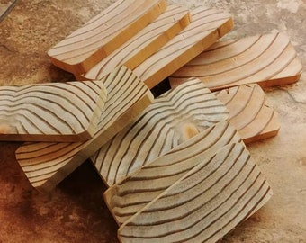 Wood slices, 2 X 4 pine slices, Mixed Grain Wood Slices, Small and large grain wood slices, 3 1/2" X 1 1/2" X 1/4". 10 slices per pack