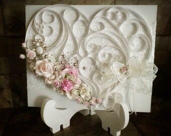 Quilled Heart Plaque and Wooden Stand