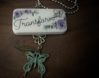 Transform Domino Purse Charm or mirror hanger. Purple