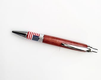 Patriotic Flag Hand Turned Red Maple Click Pen.