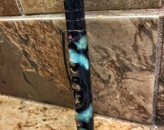 Brown, Gold, Opal resin, Hand Turned Pen. Fine point, black ink, high quality Click Pen