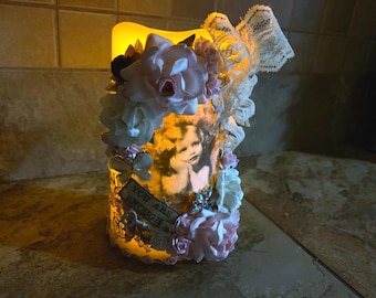 Flameless Candle Nightlight. Shabby Chic Candle