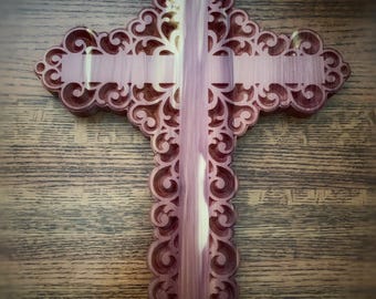Cedar, Scrolled Woden Cross wall hanging