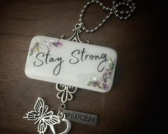 Stay Strong Domino Purse Charm or mirror hanger. Purple