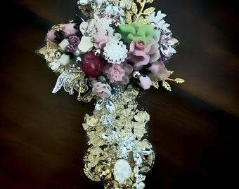 Clear resin and Gold Flake cross wall hanger.