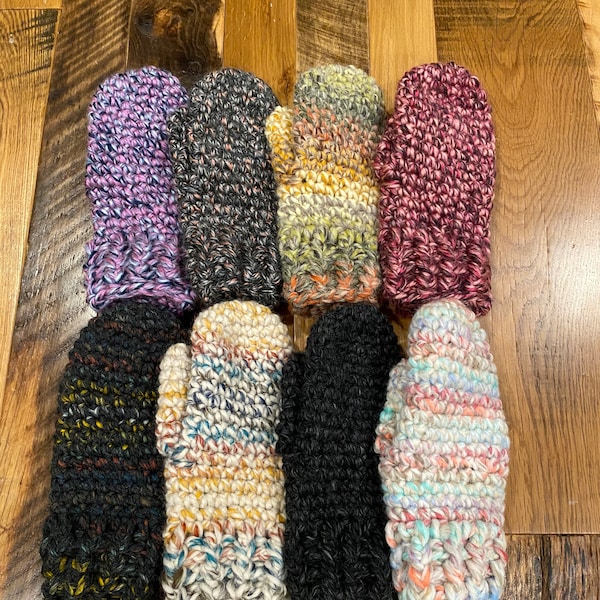 Handmade Chunky Oversized Winter Mittens, Crochet/Knit with Chunky & Plush Yarn, Ribbed Cuff, Different Colors and Sizes Available