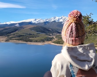 Chunky Oversized Cuffed Winter Pom-pom Beanie, Crochet/Knit with Chunky & Plush Yarn, Women's Size, Different Colors Available