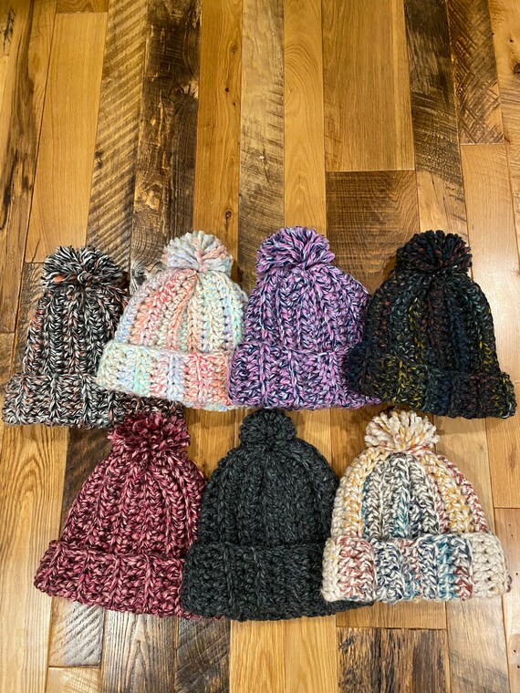 Chunky Oversized Cuffed Winter Pom-pom Beanie Crochet/knit - Etsy