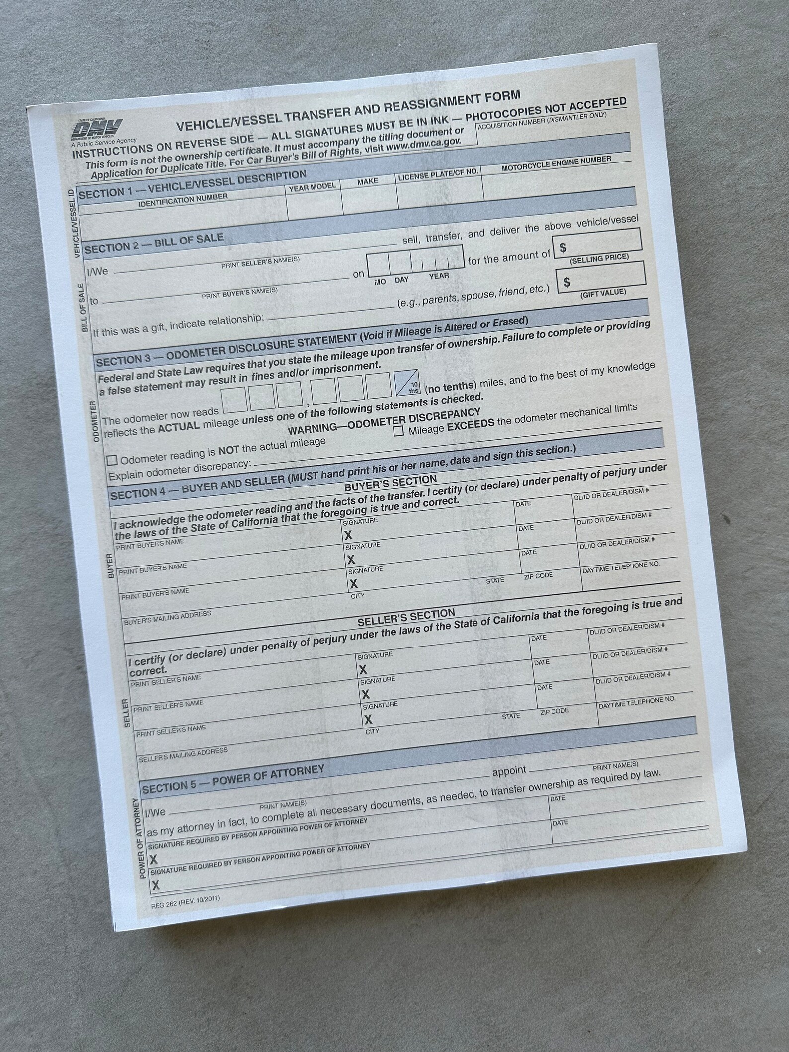 Reg 262 Form Ca Dmv