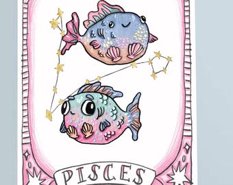 Astrology birthday greeting cards for Pisces zodiac sign