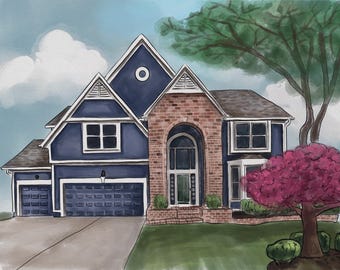 Personalized house illustration housewarming gifts